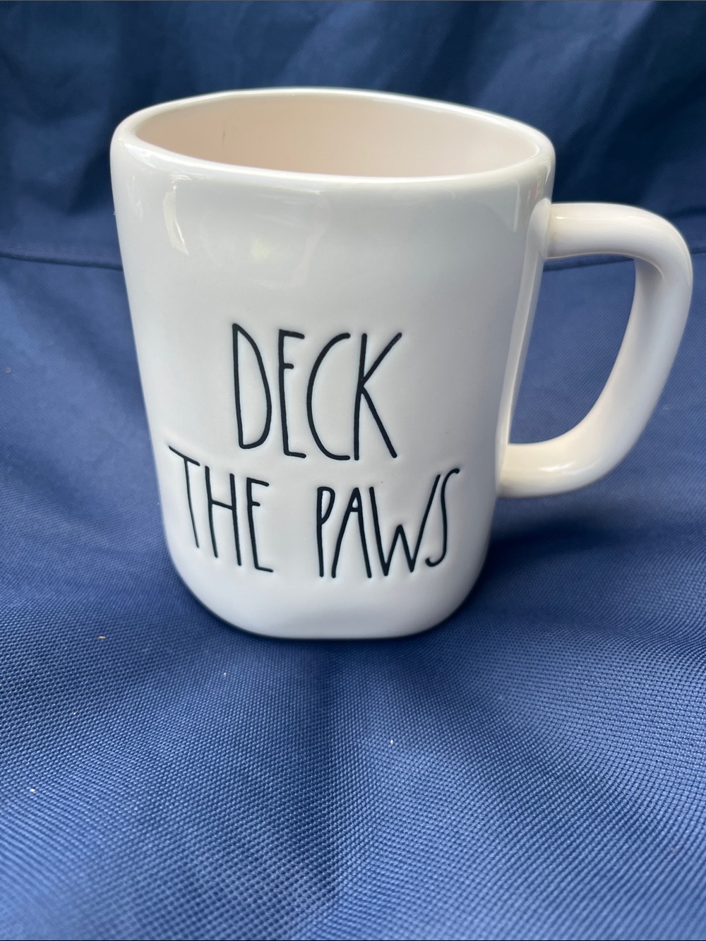 REA DUNN White Ceramic Mug with "Deck The Paws" Text